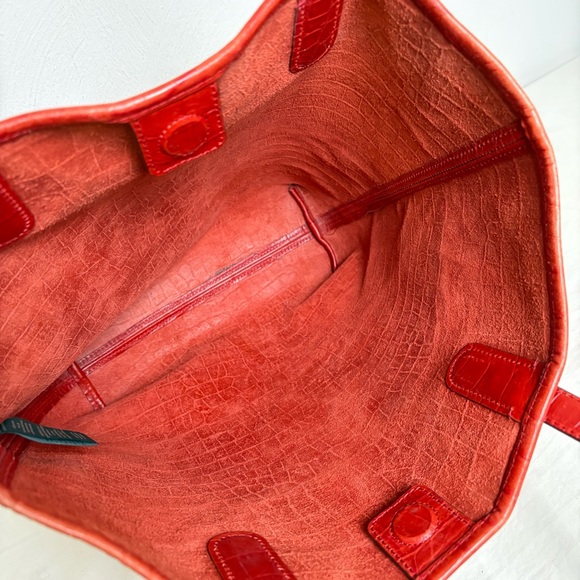 Lauren Ralph Lauren Croc Embossed Genuine Leather Tote Laptop Bag - Picture 12 of 16